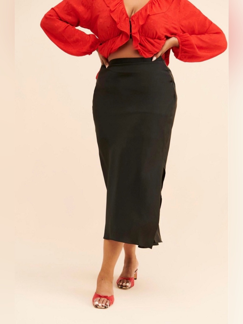 Anthropologie Bishop + Young Black Bias Cut Midi Slip Skirt Size 1X